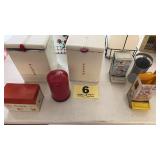 Red and white enamel and match holders