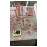 Assorted pink glass