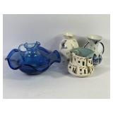 Blue Glass, Pottery & Ceramic Bowls & Vases (5)