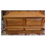 Carved Wood Hinge Top Storage Bench Chest