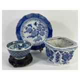 Chinese Porcelain Blue & White Bowl, Planter +