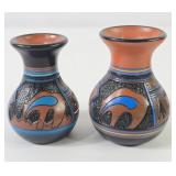 Edgewater Pottery Polychrome Vases Signed Dine