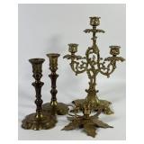 Indian Solid & Dipped Brass Candlesticks (4)