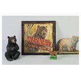 Resin Grizzly Bear Sculpture, Sign, Trinket Box +