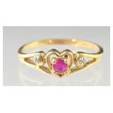 10k Diamond Pink Gemstone Heart Ring (6.5)