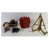 Man, Women, Cat Figurines, Gilt Frame Holders +