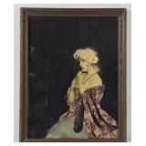 Sitting Woman Textile Framed Art