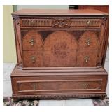Ornate Burl Wood 4-Drawer Chest Of Drawers