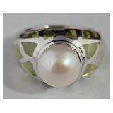 Modernist Sterling Resin Overlay Ring w/ Pearl (7)