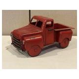 Distressed Red Metal Pickup Truck Sculpture
