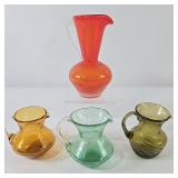 MCM Hand Blown Crackle Glass Vase Pitchers (4)