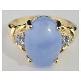 14k Yellow Gold, Blue Jade & Diamond Ring (7)