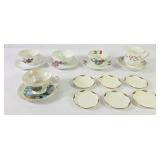 Iridescent & Floral Porcelain Teacups & Saucers
