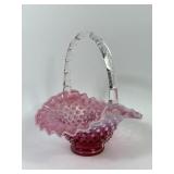 Fenton Cranberry Opalescent Hobnail Glass Basket