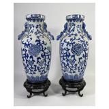 Chinese Blue & White Porcelain Peony Vases