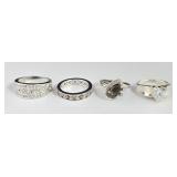 Sterling Smokey Quartz, Rhinestone Rings + (7-8)