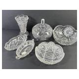 Cut Crystal & Glass Bowls, Vase & Dishes (6)
