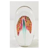 Ron Schuster Pink Daylily Signed Glass Paperweight