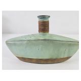 Elongated Green Glaze w/ Brown Texture Vase