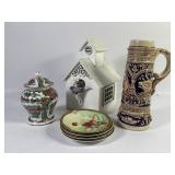 Birdhouse & Porcelain Jar, Plates & Beer Stein