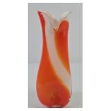 MCM Art Glass Orange/White Swung Vase
