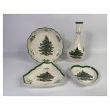 Spode Christmas Tree Dishes & Bud Vase (4)