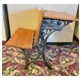 Antique Wood & Wrought Iron School Desk