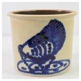 Cobalt Chicken Stoneware Crock Signed BBP