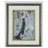Woman w Birds Art Deco Print Signed