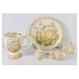 Cracker Barrel Bunny Basket Saucer, Footed Mug +
