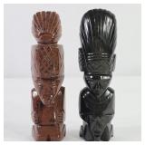 Obsidian Inca Aztec Tiki Warrior Statues (2)