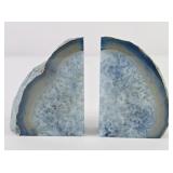 Natural Blue Agate Geode Bookends