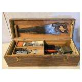 Vintage Carpenters Wooden Tool Box w/ Tools