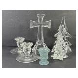 Pressed Glass Candlesticks, Christmas Trees +