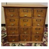 12-Drawer Oak Card Catalog Filing Cabinet