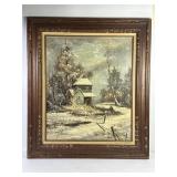 Winter Cabin Oil Painting Signed T. Azeen