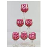 Bohemian Cranberry Crystal Cordial Glasses (6)