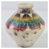 Navajo Etched Horse Hair Rainbow Vase Signed