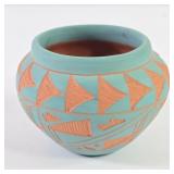 Acoma Pottery Etched Vase Signed V.L