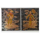 Vintage Asian Hammered Copper Relief Wall Art