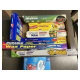 ALUMINUM FOIL, WAX PAPER, CLING WRAP ETC BOX FULL