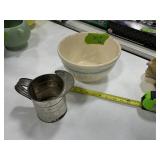 HULL BLUE BANDED BOWL 9.5 " W METAL PITCHER LOT X2