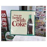 VINTAGE COKE SIGN-SELF FRAMED- 35" X 35"