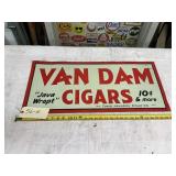 VAN DAM CIGARS PAINTED TIN SIGN, 30" X 13.5", ETC