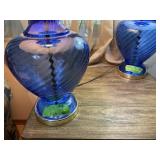 BLUE GLASS LAMPS X2 30" TALL
