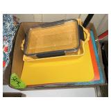 LOT OF TUPPERWARE, CASSEROLE DISH, CUTTING BOARDS