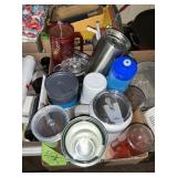 BOX OF TUMBLERS, WATER BOTTLES, ETC