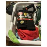 LAUNDRY BASKET, WRANGLER SOCKS,YARN