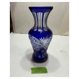 COBALT CUT TO CLEAR 12" BOHEMIAN VASE