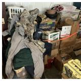 PILE CLOTHES, BOOKS, BLANKETS LOT